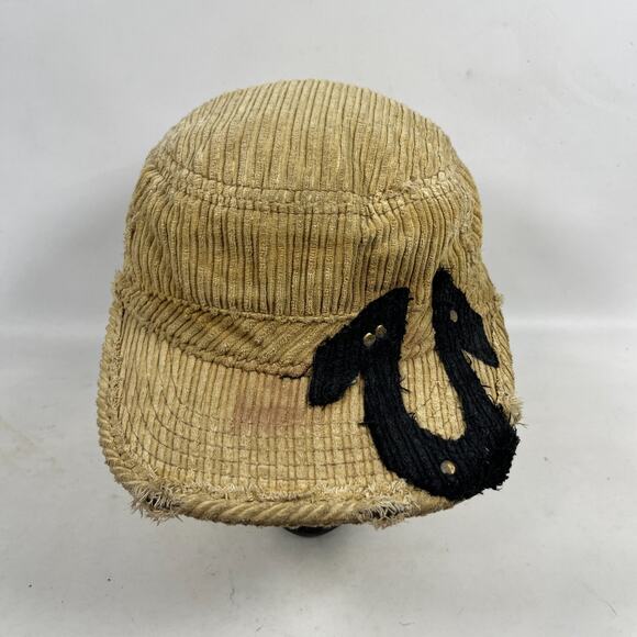 TRUE RELIGION Hat Distressed Corduroy Logo Embroidered TRBJ Trucker Baseball Cap - Picture 3 of 15
